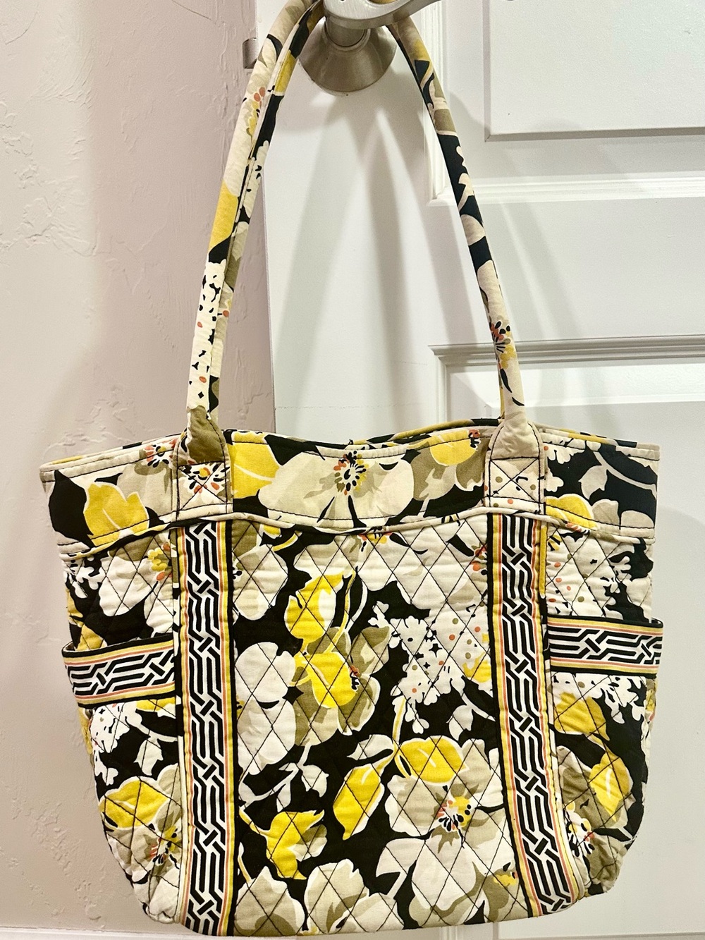 Vera Bradley Yellow Black Floral Quilted Tote